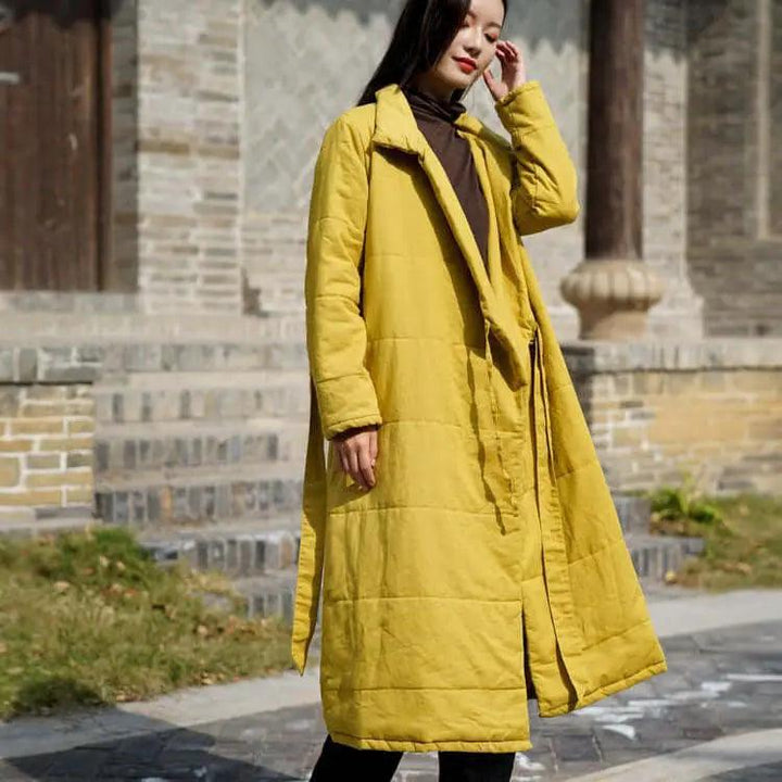 Elegant Vintage Linen Coat with Silk Cotton Filling-Women's coat-Thebesttailor-One size-Ginger yellow-Thebesttailor