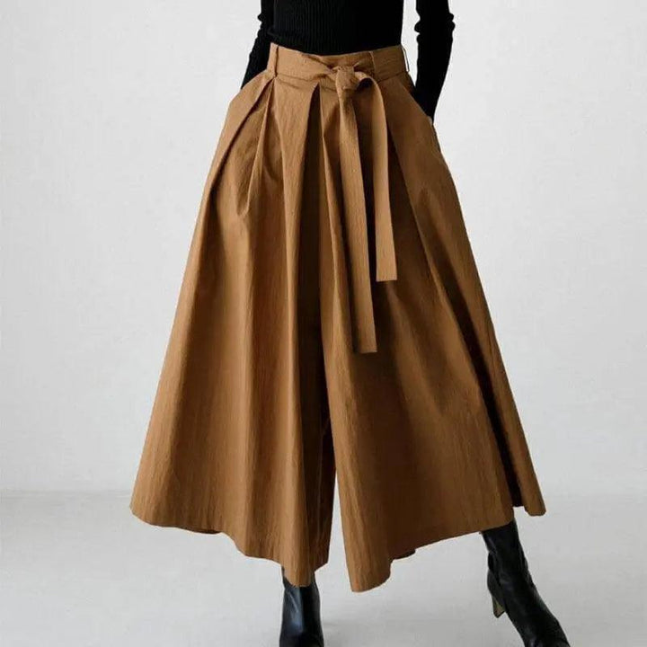 pants that look like skirt Cotton Culottes - Wide Leg Pants-Women's pants-Thebesttailor-One size-Khaki-Cotton-Thebesttailor