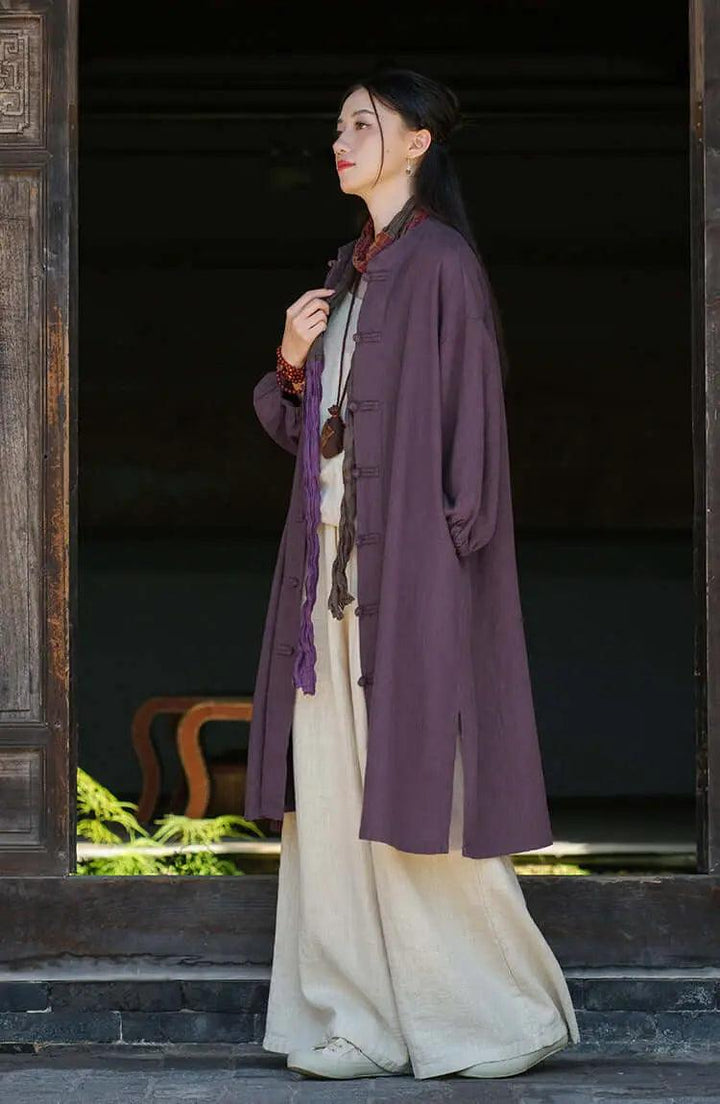SpringWomen Retro Long-Sleeved Cotton Linen Blouse-Women's Shirt-Thebesttailor-One size-Purple-Linen-Thebesttailor