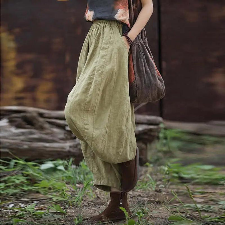 New Retro Casual Linen Pants for Spring Women's Fashion-Women's pants-Thebesttailor-One size-Grass yellow-Linen-Thebesttailor