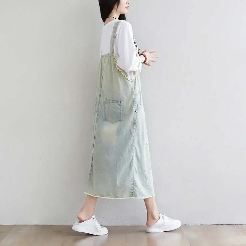 Blue Denim Midi Dress for Women: Summer Casual Chic Outfit-Women's dress-Thebesttailor-Thebesttailor