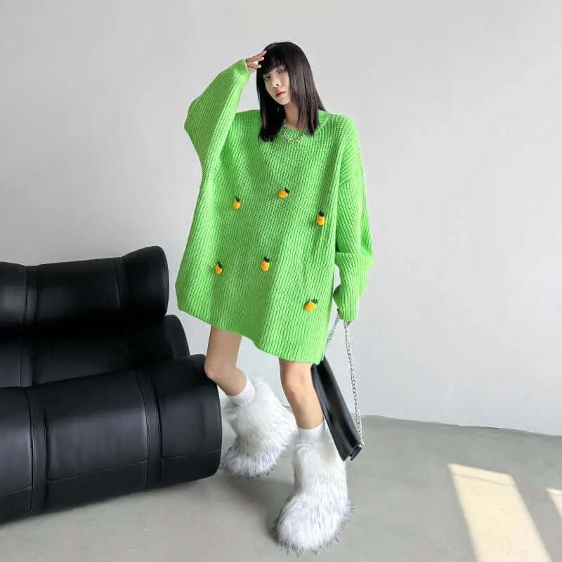 Stylish Women's Turtleneck Sweater with Fruit Pattern-KNITTED SWEATERS-Thebesttailor-Thebesttailor