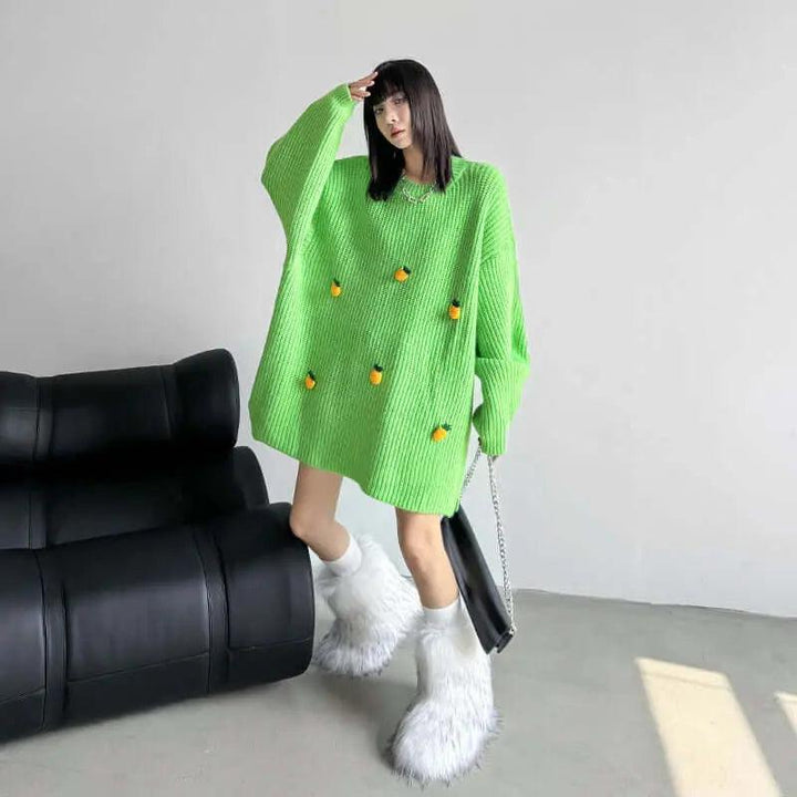 Stylish Women's Turtleneck Sweater with Fruit Pattern-KNITTED SWEATERS-Thebesttailor-Thebesttailor