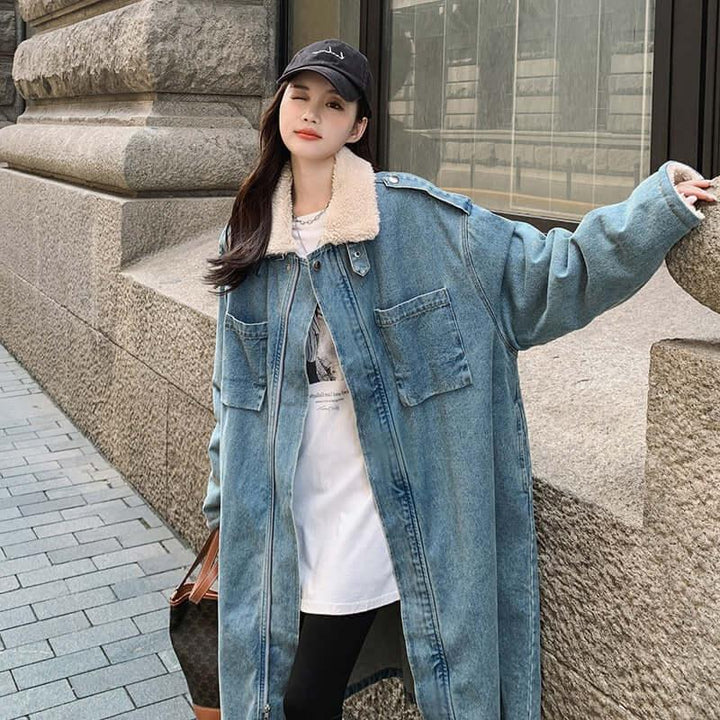Rabbit Fur Collar Stylish Winter Parka Denim Coat for Women-Women's coat-Thebesttailor-Thebesttailor