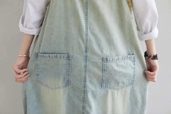 Blue Denim Midi Dress for Women: Summer Casual Chic Outfit-Women's dress-Thebesttailor-Thebesttailor