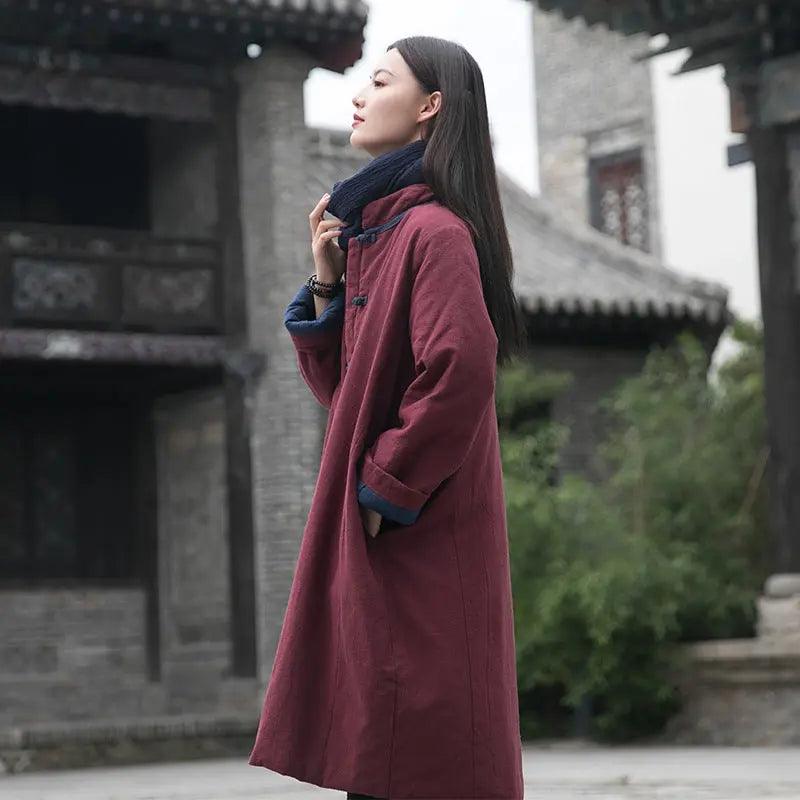 Women's Winter Coat Oversized Linen Cotton Coat with Handy Pockets-Women's coat-Thebesttailor-Thebesttailor