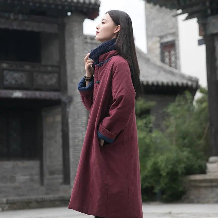 Women's Winter Coat Oversized Linen Cotton Coat with Handy Pockets-Women's coat-Thebesttailor-Thebesttailor