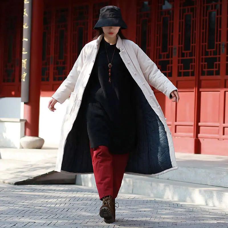 Red Linen Padded Oversize Winter Coat for Women-Women's coat-Thebesttailor-Thebesttailor