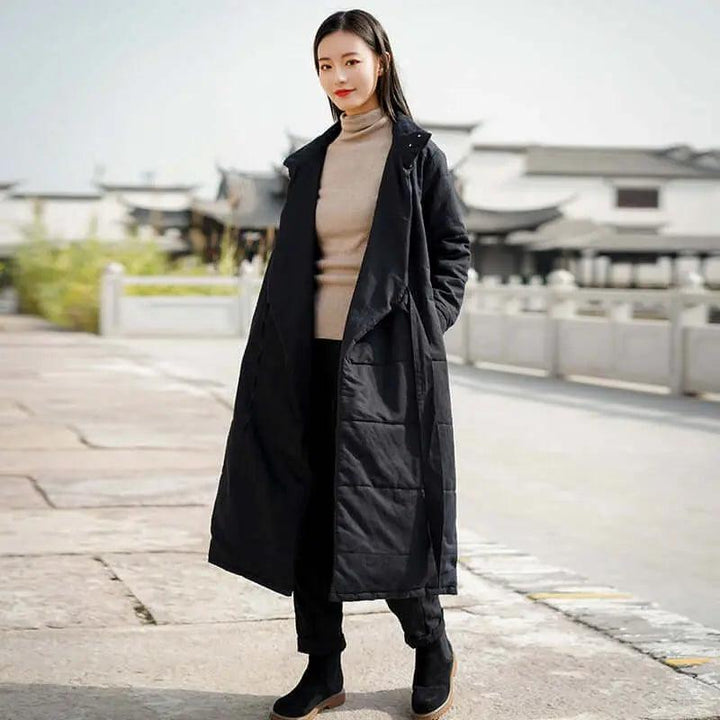 Elegant Vintage Linen Coat with Silk Cotton Filling-Women's coat-Thebesttailor-One size-Black-Thebesttailor