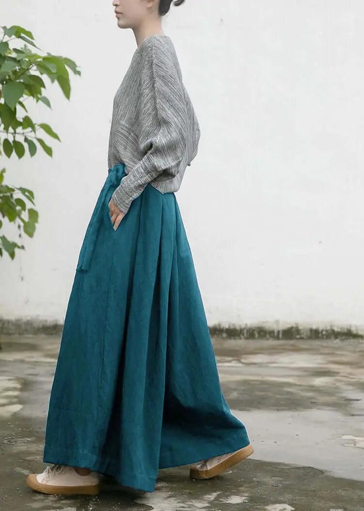 Versatile Bohemian Linen Culottes Mid-Waist Wide-Leg Pants by Thebesttailor