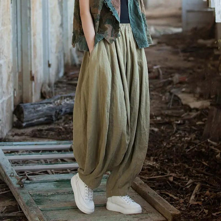 Linen Harem Pants for Women: Comfy Casualwear-Women's pants-Thebesttailor-One size-Straw yellow-Cotton/linen-Thebesttailor