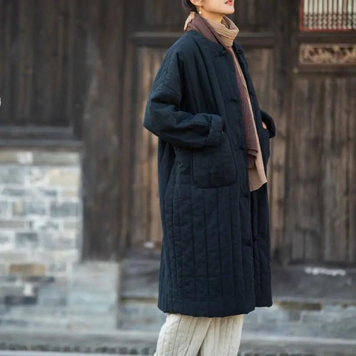 Red Oversize Linen Padded Long-Sleeved Winter Coat for Women-Women's coat-Thebesttailor-Thebesttailor