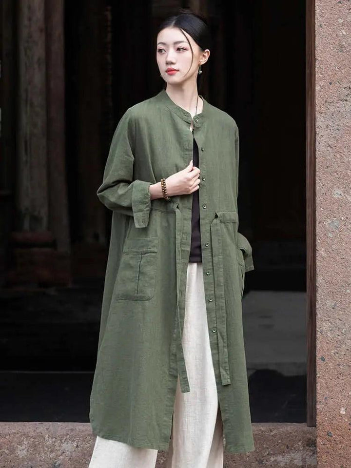 Spring Green Linen Cardigan - Women's Casual and Formal Wear-Women's Shirt-Thebesttailor-Thebesttailor