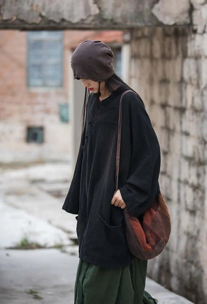 linen coat womens - linen blend trench coat tops for Women-Women's coat-Thebesttailor-Thebesttailor