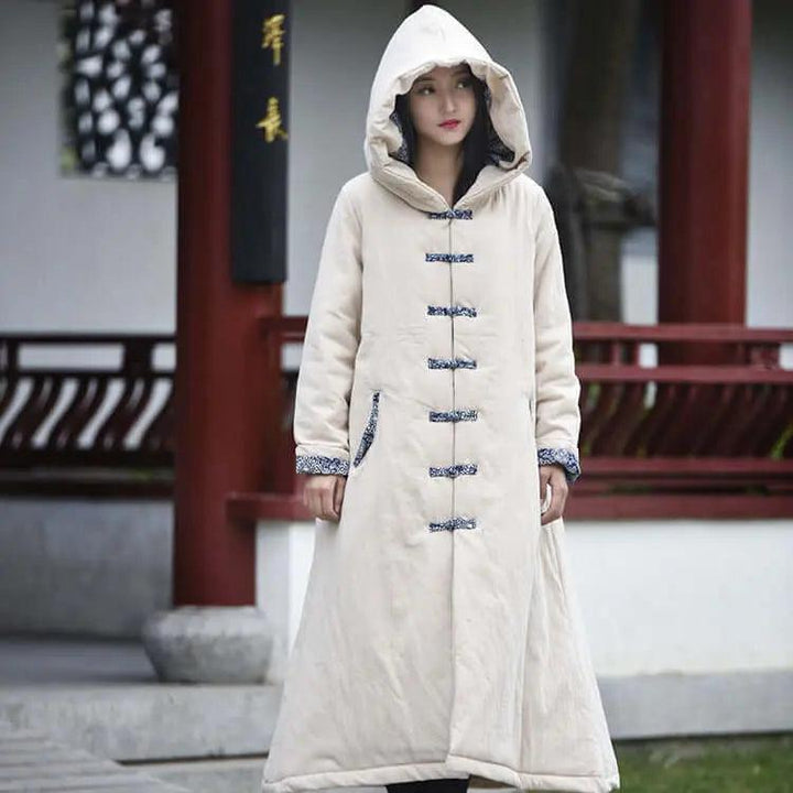Mystical Enchantress Linen Hooded Cotton Winter Coat-Women's coat-Thebesttailor-Thebesttailor
