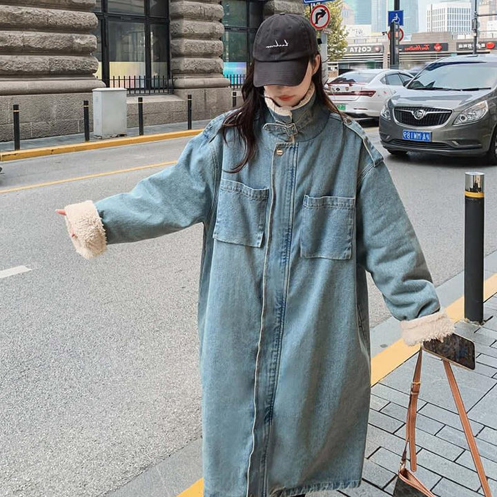 Rabbit Fur Collar Stylish Winter Parka Denim Coat for Women-Women's coat-Thebesttailor-Thebesttailor