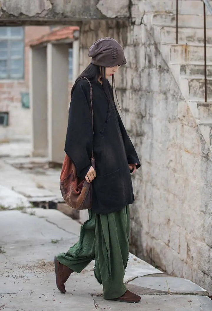 linen coat womens - linen blend trench coat tops for Women-Women's coat-Thebesttailor-Thebesttailor