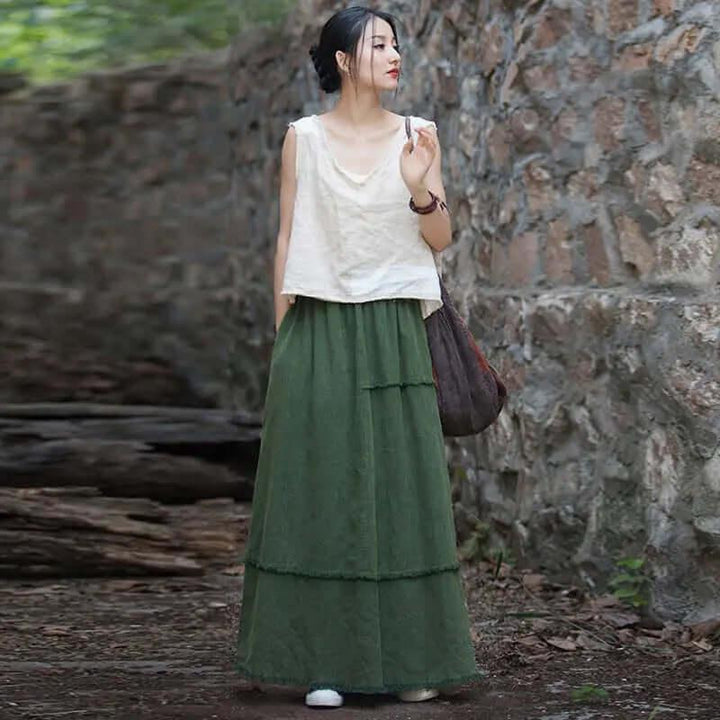 a line skirt Green Retro beach maxi skirt - skirts for women-Women's Skirts-Thebesttailor-Thebesttailor