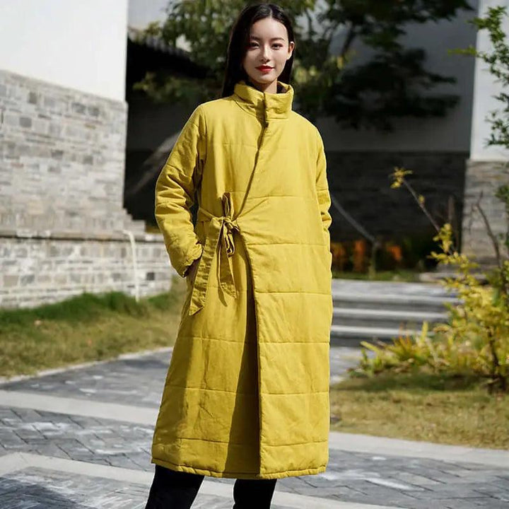Elegant Vintage Linen Coat with Silk Cotton Filling-Women's coat-Thebesttailor-Thebesttailor