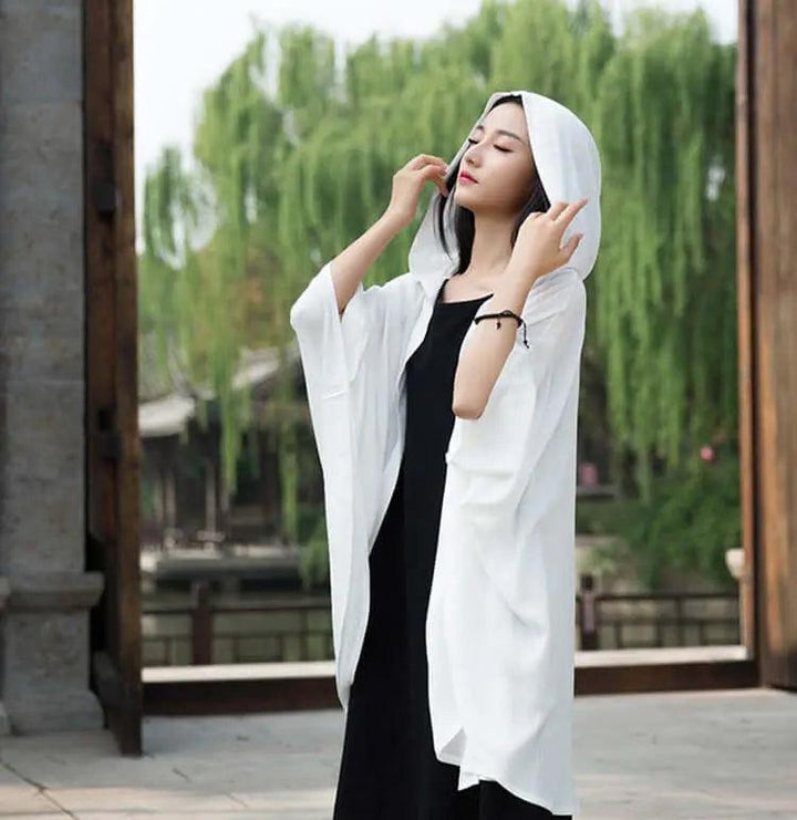 BEST LINEN WITCHES CLOAK WITH BAT SLEEVES-Women's Shirt-Thebesttailor-Thebesttailor