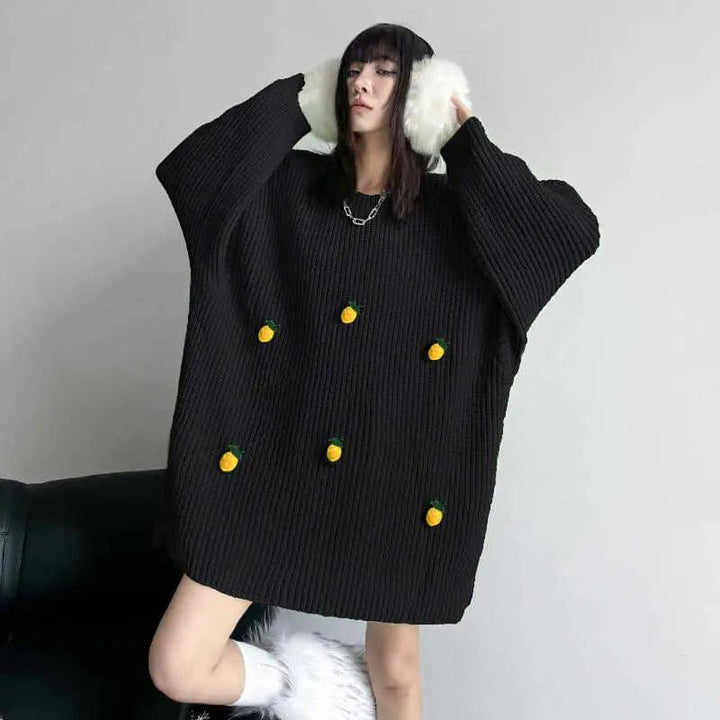 Stylish Women's Turtleneck Sweater with Fruit Pattern-KNITTED SWEATERS-Thebesttailor-Thebesttailor