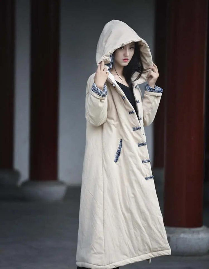 Mystical Enchantress Linen Hooded Cotton Winter Coat-Women's coat-Thebesttailor-Thebesttailor