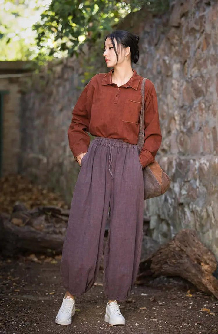 Vintage-inspired Linen Carrot Pants for Modern Women-Women's pants-Thebesttailor-One size-Purple-Linen-Thebesttailor