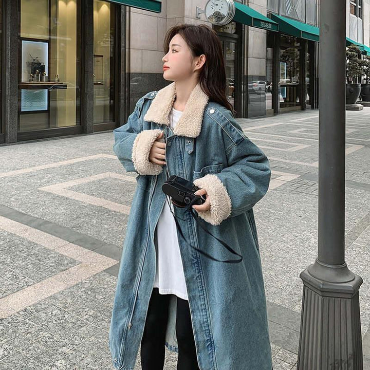 Rabbit Fur Collar Stylish Winter Parka Denim Coat for Women-Women's coat-Thebesttailor-Thebesttailor