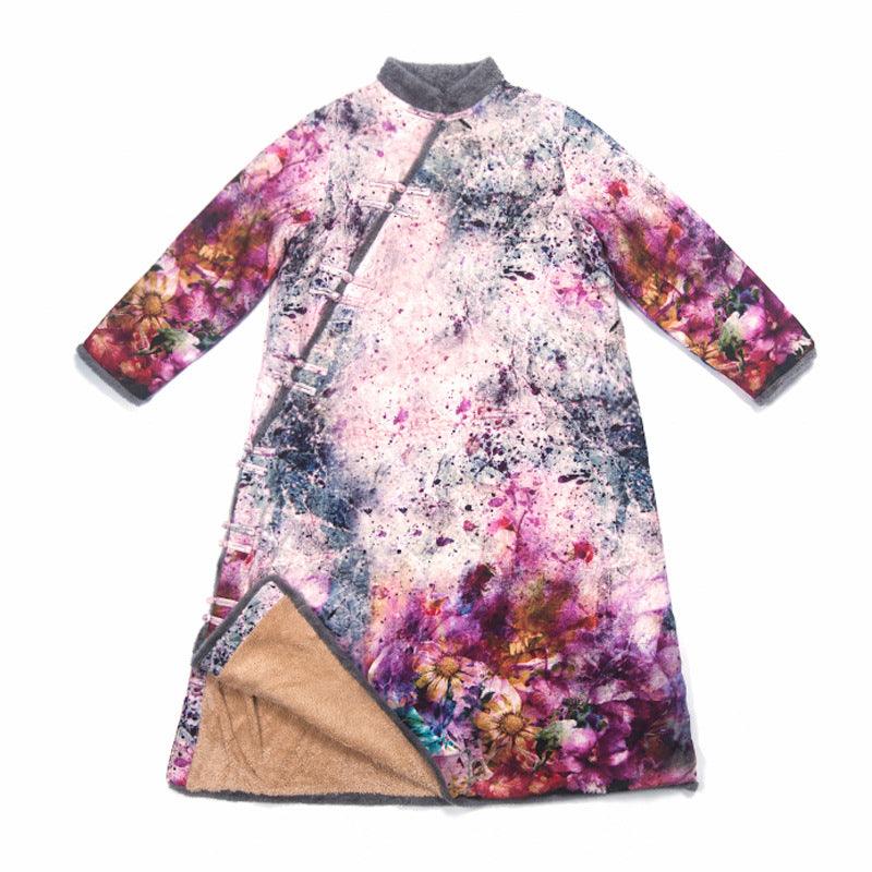 Ethnic Printed Velvet Lined Winter Robe and Maxi Dress-Women's coat-Thebesttailor-Thebesttailor