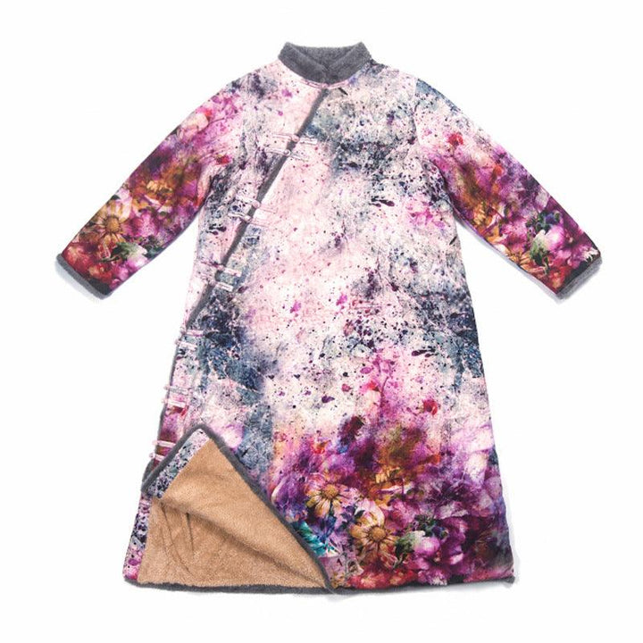 Ethnic Printed Velvet Lined Winter Robe and Maxi Dress-Women's coat-Thebesttailor-Thebesttailor