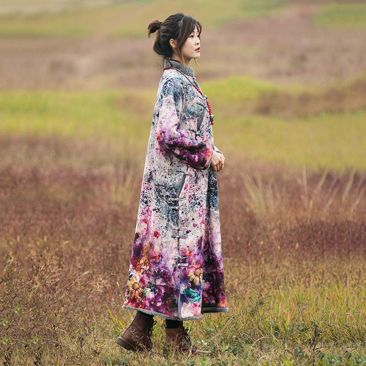 Ethnic Printed Velvet Lined Winter Robe and Maxi Dress-Women's coat-Thebesttailor-Thebesttailor