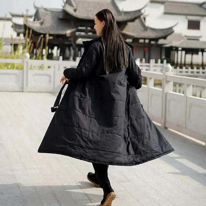 Elegant Vintage Linen Coat with Silk Cotton Filling-Women's coat-Thebesttailor-Thebesttailor