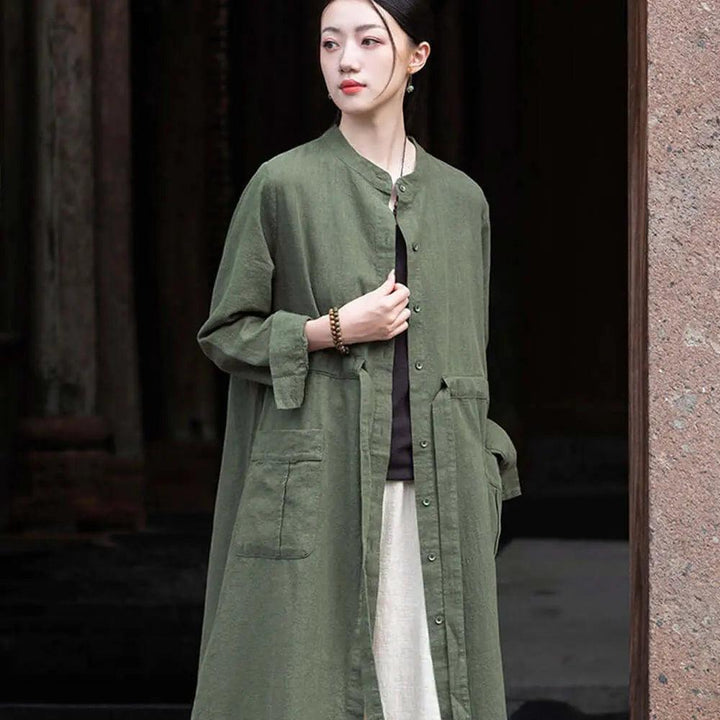 Spring Green Linen Cardigan - Women's Casual and Formal Wear-Women's Shirt-Thebesttailor-One size-Grass green-Linen-Thebesttailor