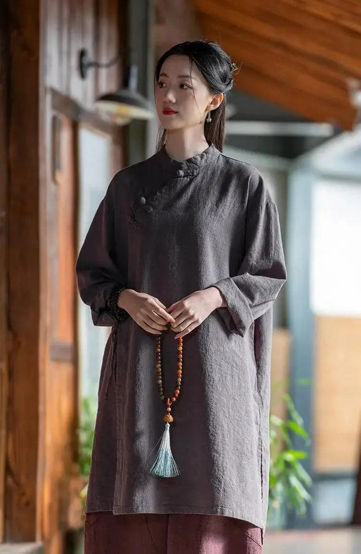 Shirt dress for women Linen Vintage top and Robe Dress-Women's dress-Thebesttailor-Thebesttailor