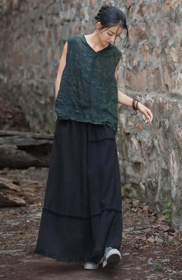 a line skirt Green Retro beach maxi skirt - skirts for women-Women's Skirts-Thebesttailor-Thebesttailor