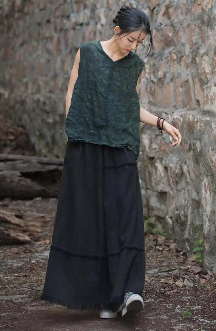 a line skirt Green Retro beach maxi skirt - skirts for women-Women's Skirts-Thebesttailor-Thebesttailor