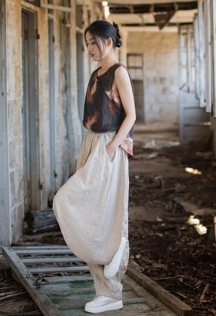 Linen Harem Pants for Women: Comfy Casualwear-Women's pants-Thebesttailor-Thebesttailor