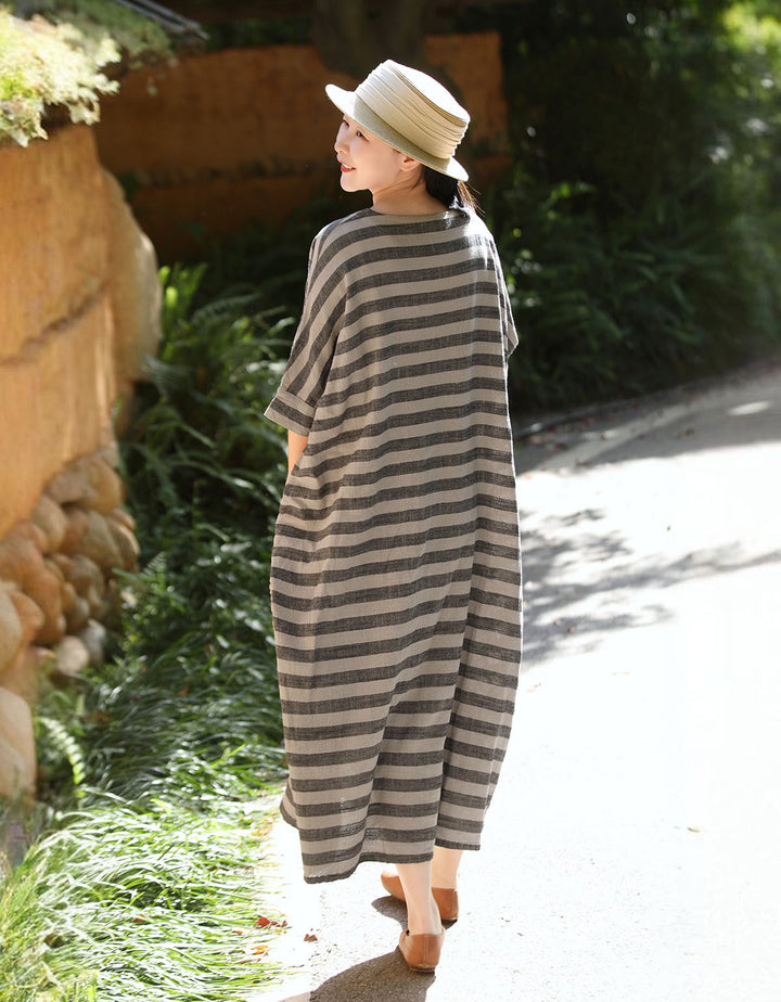 Summer Linen Oversized Striped Dress for Women