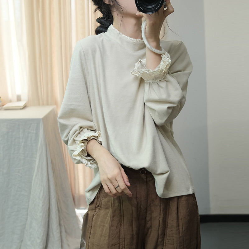 Fall Cropped Cotton Long Sleeve Pullover For Women