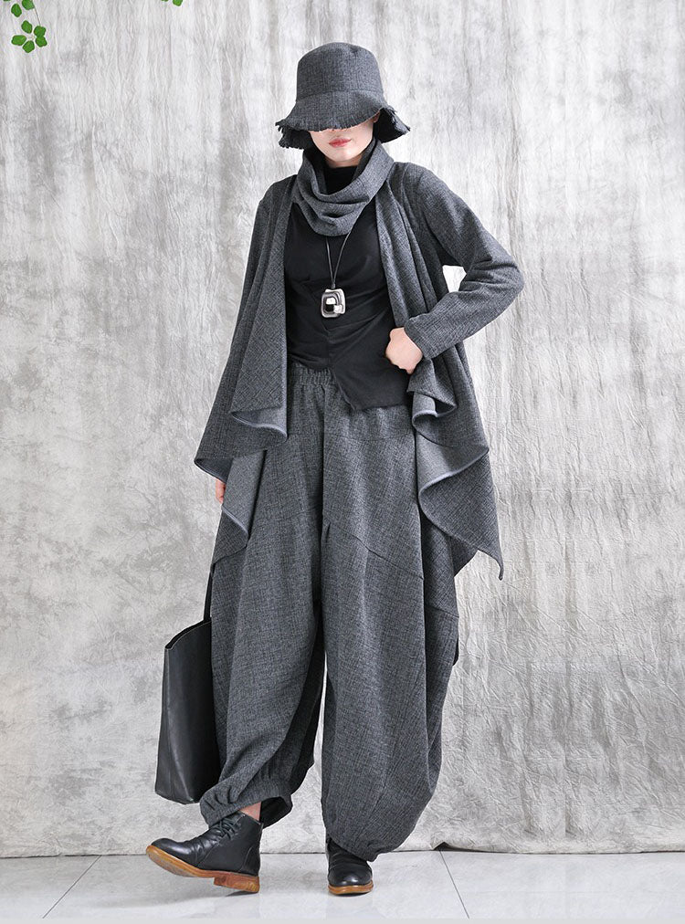 Winter Casual Gray Asymmetrical Top Long Sleeve