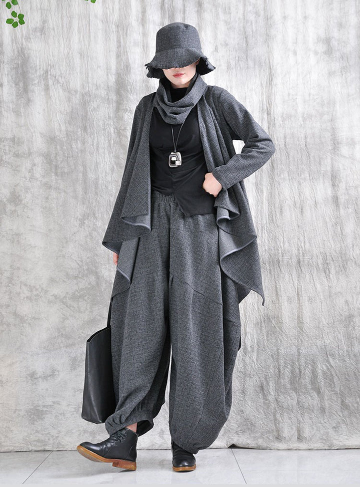 Winter Casual Gray Asymmetrical Top Long Sleeve