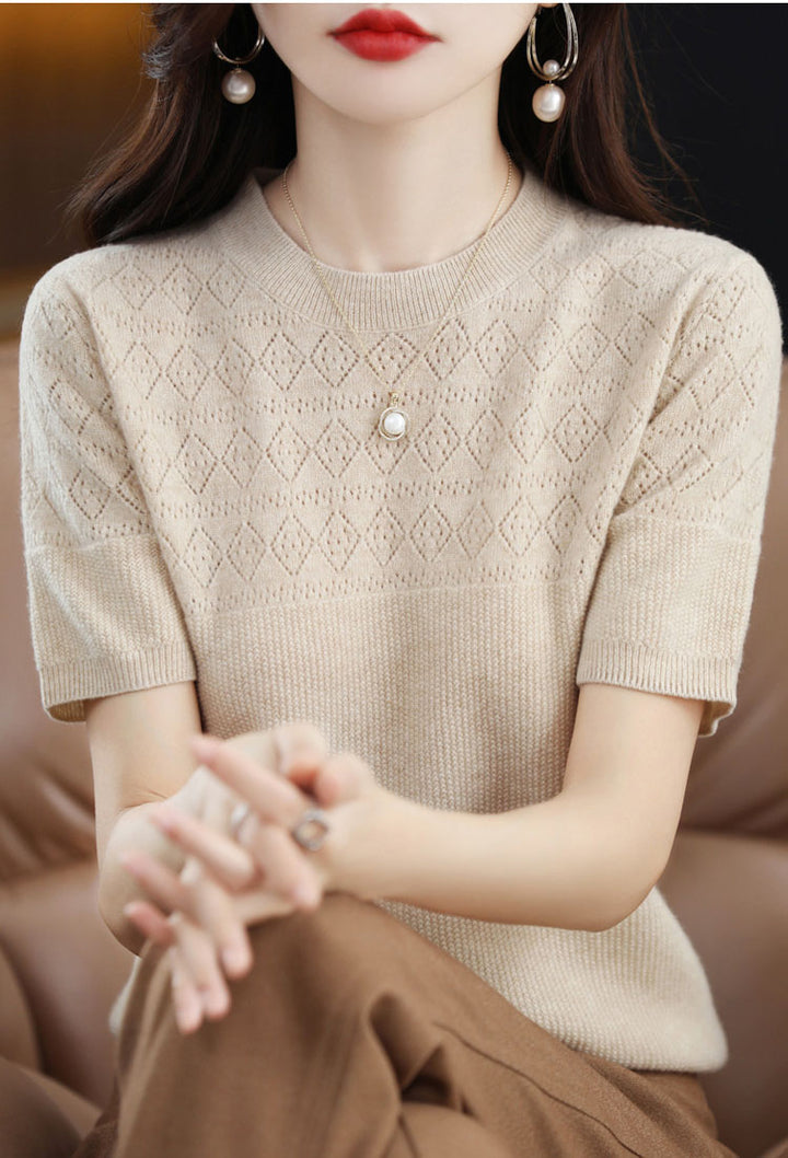 Women's Round Neck Short Sleeve Knit Top