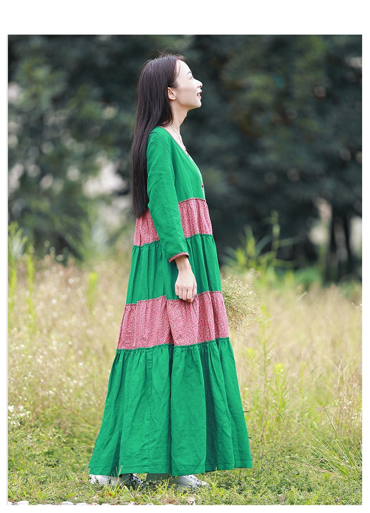 Cotton Floral Boho Midi Dress With Bracelet Sleeves