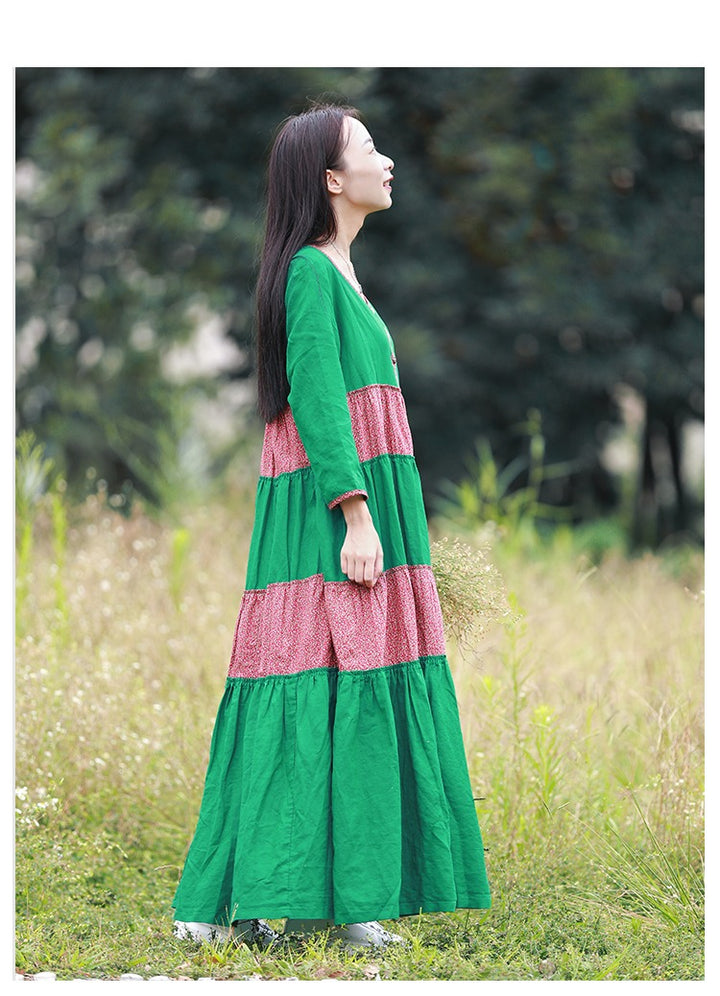 Cotton Floral Boho Midi Dress With Bracelet Sleeves