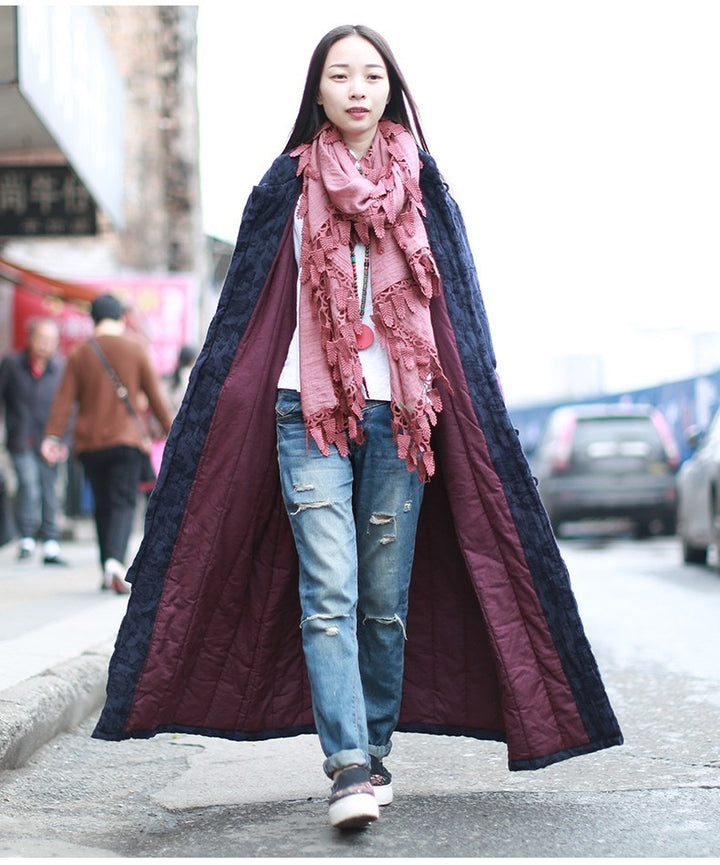 Vintage Linen Blue Jacquard Padded Coat