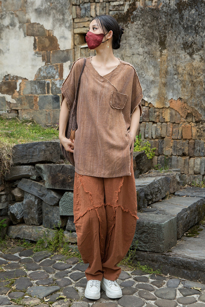 Women's Linen Zen T-Shirt Tie Dye Sand Wash Blouses