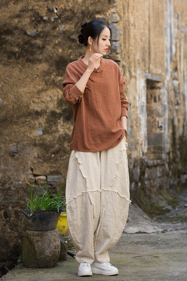 Women's Linen Zen Meditation Long Sleeve Loose Blouses