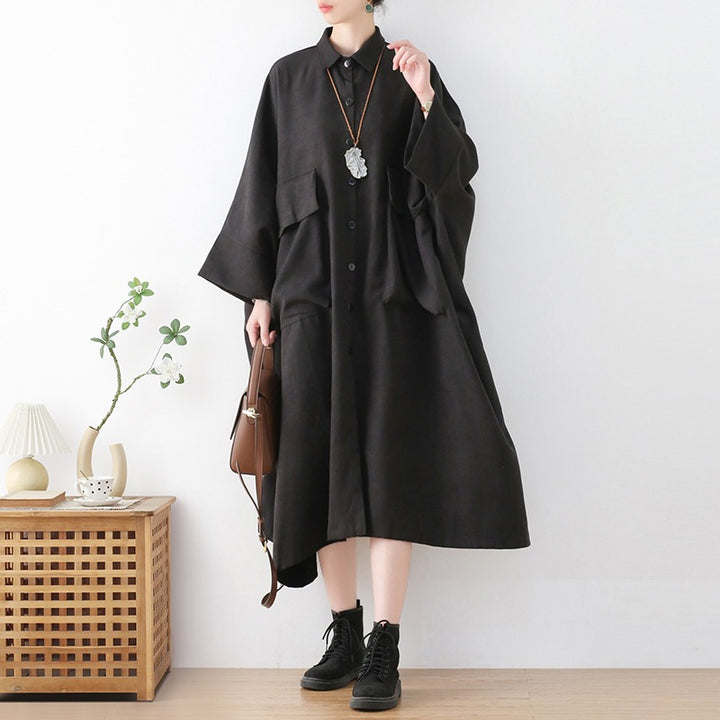 Cotton Maxi Dress with Bat Sleeves for Spring