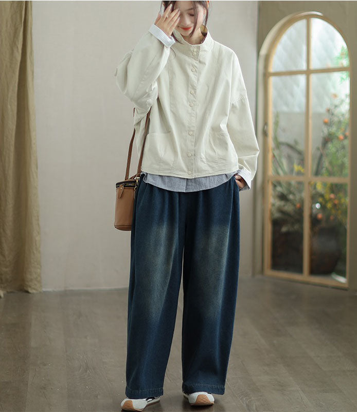 Trendy Fall Outfits Cotton Cropped Cardigan with Stand Collar Top
