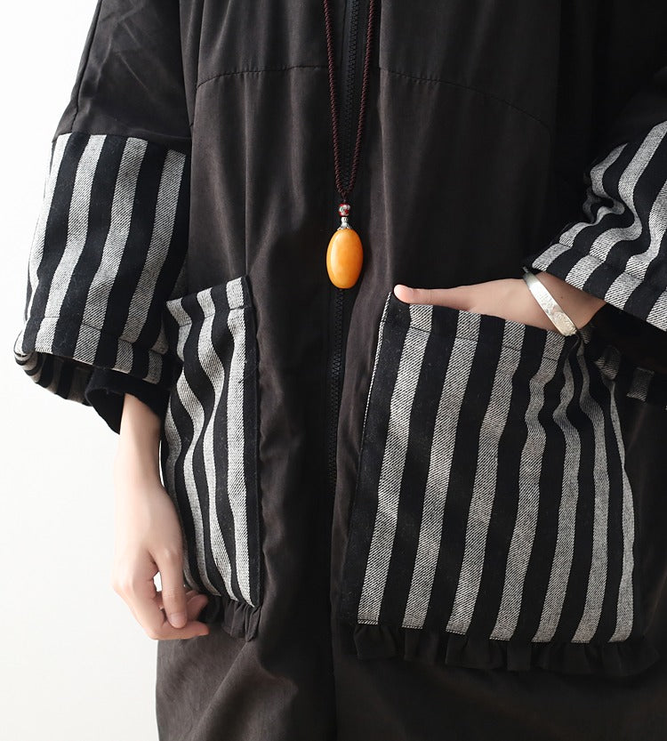 Vintage Zip-Up Cotton Hooded Coat with Long Sleeves and Padding